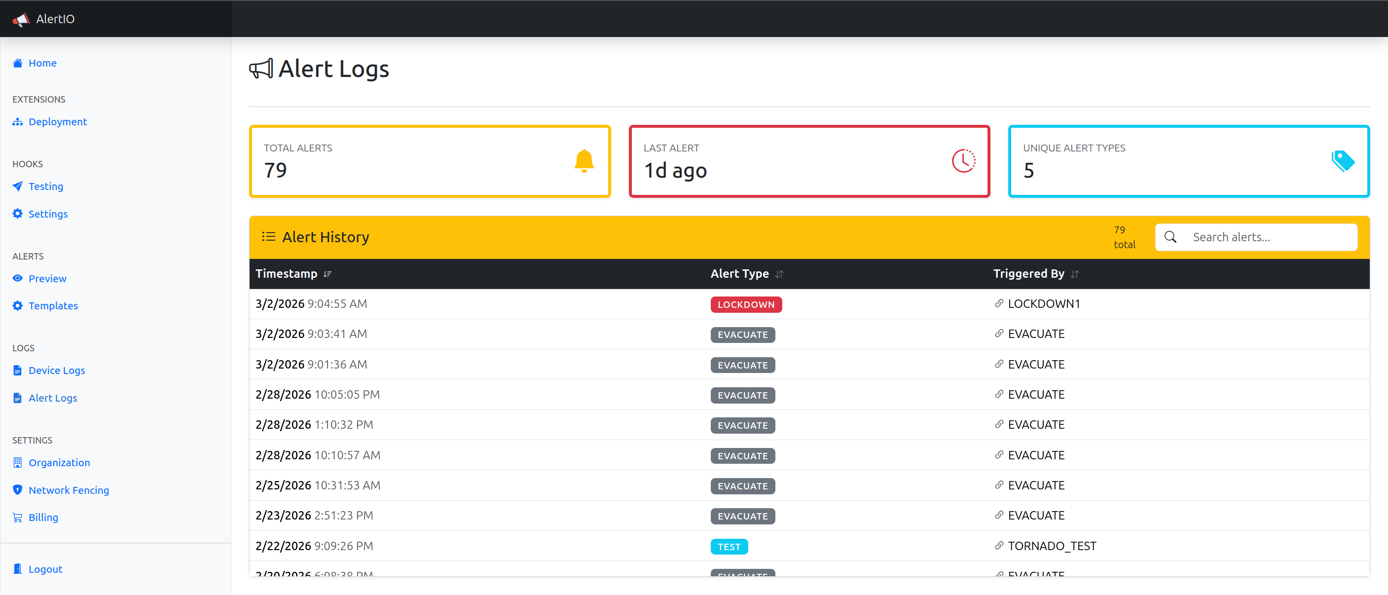 AlertIO Alert Logs Screenshot