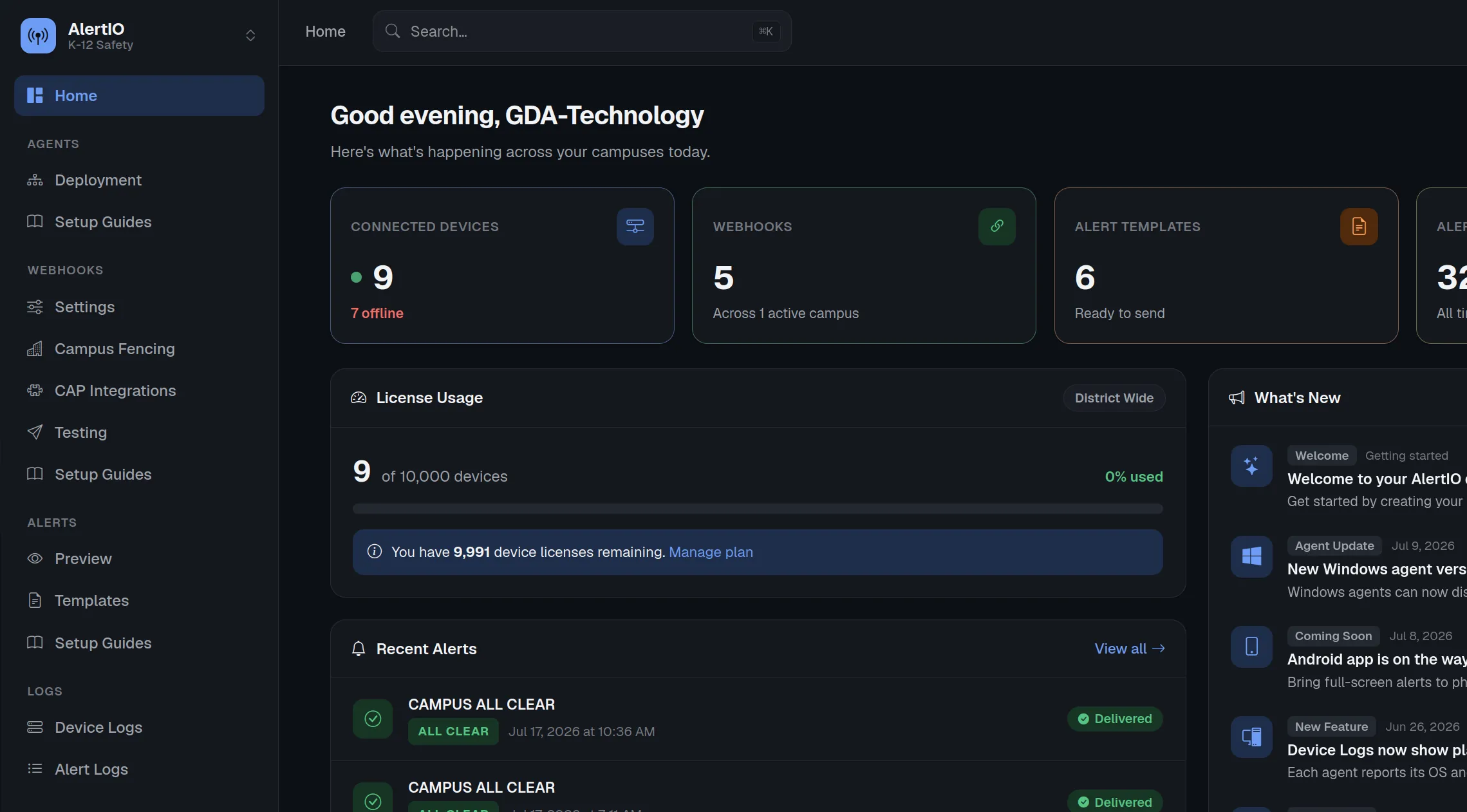 AlertIO real-time dashboard